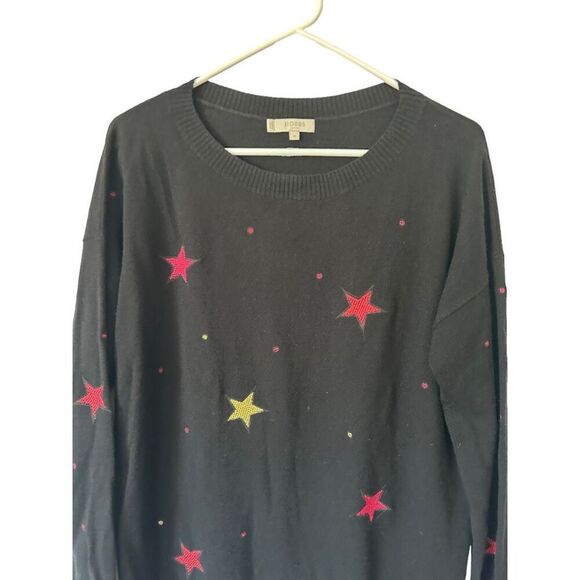 Hobbs London Black Boat Neck Embroidered Multicolor Star Sweater Size M Cosmic - Picture 3 of 11